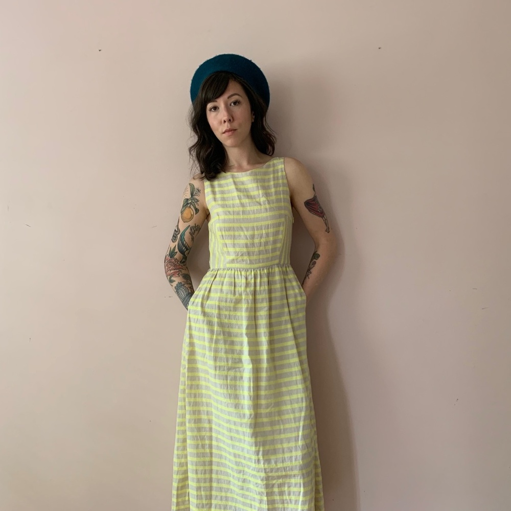 Yellow & Tan Midi Linen Dress
